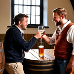 **Prompt 1: The Alchemy of Collaboration**
    Inside a bustling artisanal brewery in the Brabant countryside, gleaming copper stills stand beside elegant oak wine barrels. A passionate craft brewer and an equally enthusiastic winemaker, both mid-conversation, are holding up a unique glass of amber liquid, signifying a beer-wine hybrid. The scene captures innovative collaboration and the unexpected fusion of two distinct crafts. Warm, inviting lighting, detailed textures of wood and metal, with a subtle hint of the Dutch landscape through a window.